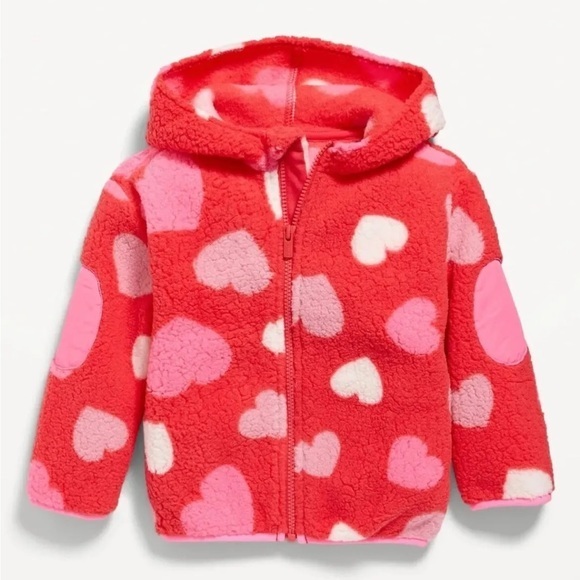 Old Navy Other - Brand New Old Navy Hearts Print Zip-Front Hooded Jacket for Toddler Girl 18-24M